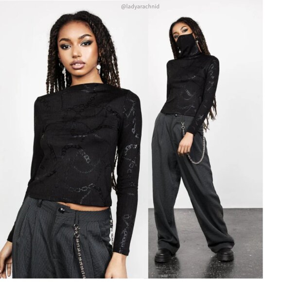 DISTURBIA Fortune face mask stretchy long sleeve top - Picture 1 of 7